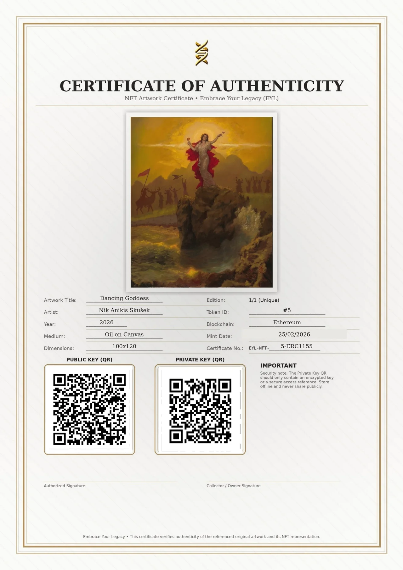 Embrace Your Legacy certificate of authenticity for Dancing Goddess